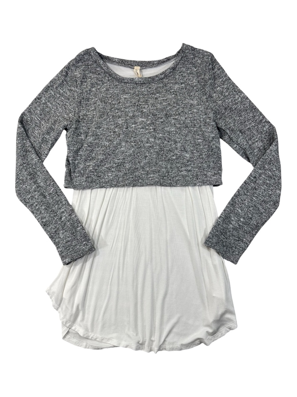 Hello MIZ Top, Long Sleeve Double Layer Nursing/Maternity, Medium, Gray & White